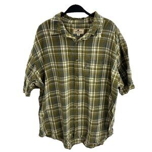 Woolrich Mens XL Shirt Green Plaid Button Front Short Sleeve Outdoor Casual